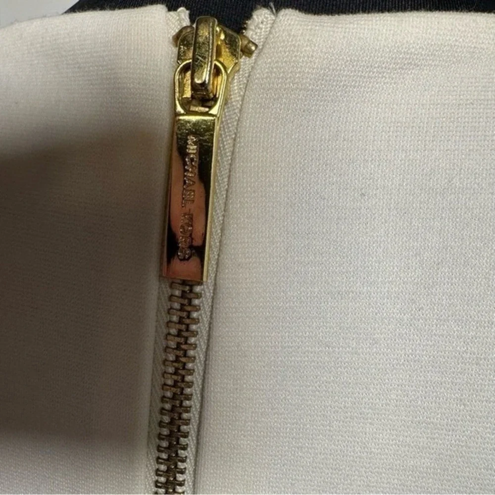 Michael‎ Kors Off White Studded Long Sleeve Zipper Sheath Dress Gold Hardware